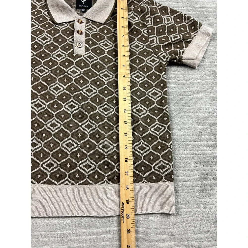 Craft + Flow Knit Polo Boys M Taupe Branson Geometric Diamond Sweater